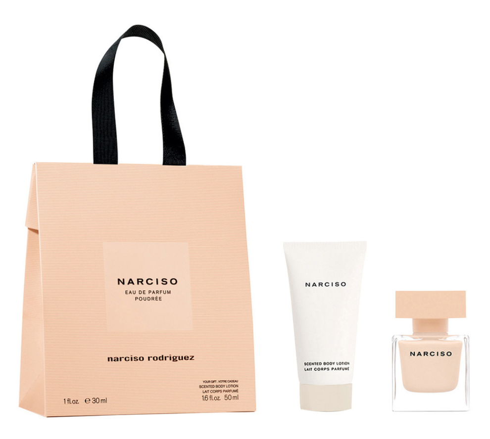 Narciso Rodriguez FOR  HER POUDREE bag EdP30/Body Lotion 50 ml.  - Beautyvonappen.dk